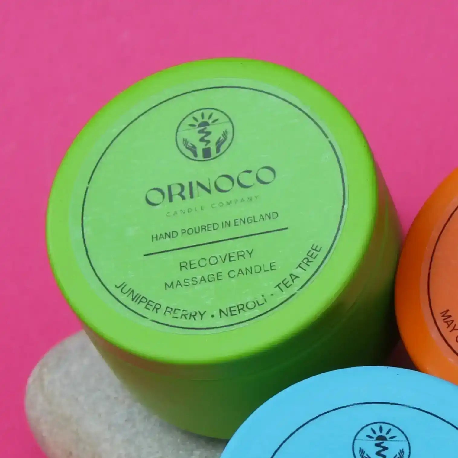 Orinoco Skincare Recovery Massage Candle with juniper berry, neroli, and tea tree.
