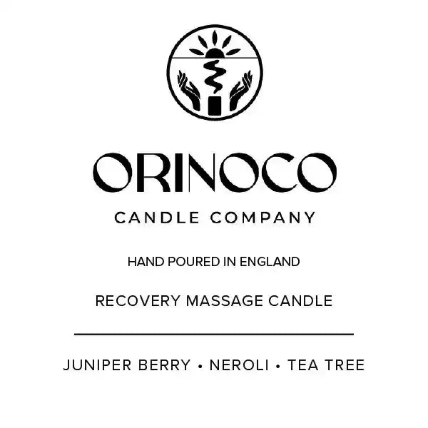 Orinoco Candle Company Recovery Massage Candle with Juniper Berry, Neroli, and Tea Tree.